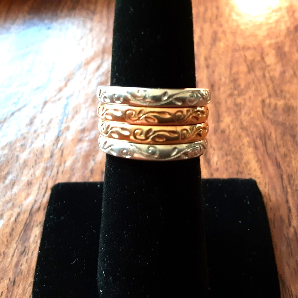 Etched Gold Filled Stacker Rings - Picture 2 of 4